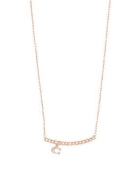 NWT Coach Outlet Signature Pave Bar Necklace - Rose Gold MSRP $88